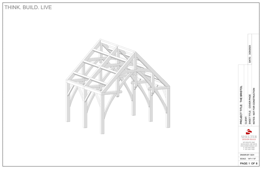The Bristol: Timber Frame Cut Sheet Package 20x20 Hammer Beam Truss